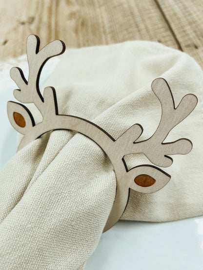 Serviettenringe aus Holz für Tischdeko zu Weihnachten Hirschgeweih