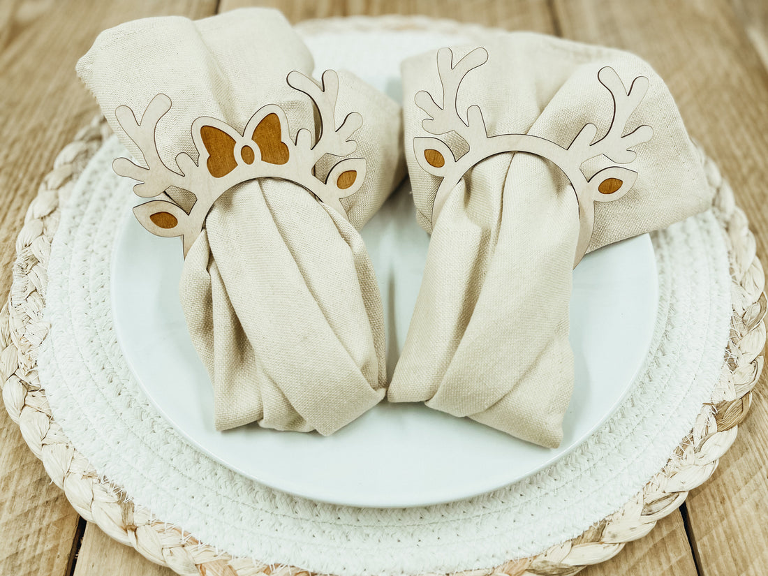 Serviettenringe aus Holz für Tischdeko zu Weihnachten Hirschgeweih