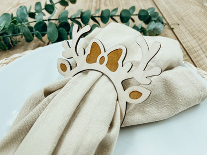 Serviettenringe aus Holz für Tischdeko zu Weihnachten Hirschgeweih