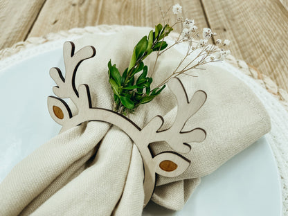 Serviettenringe aus Holz für Tischdeko zu Weihnachten Hirschgeweih